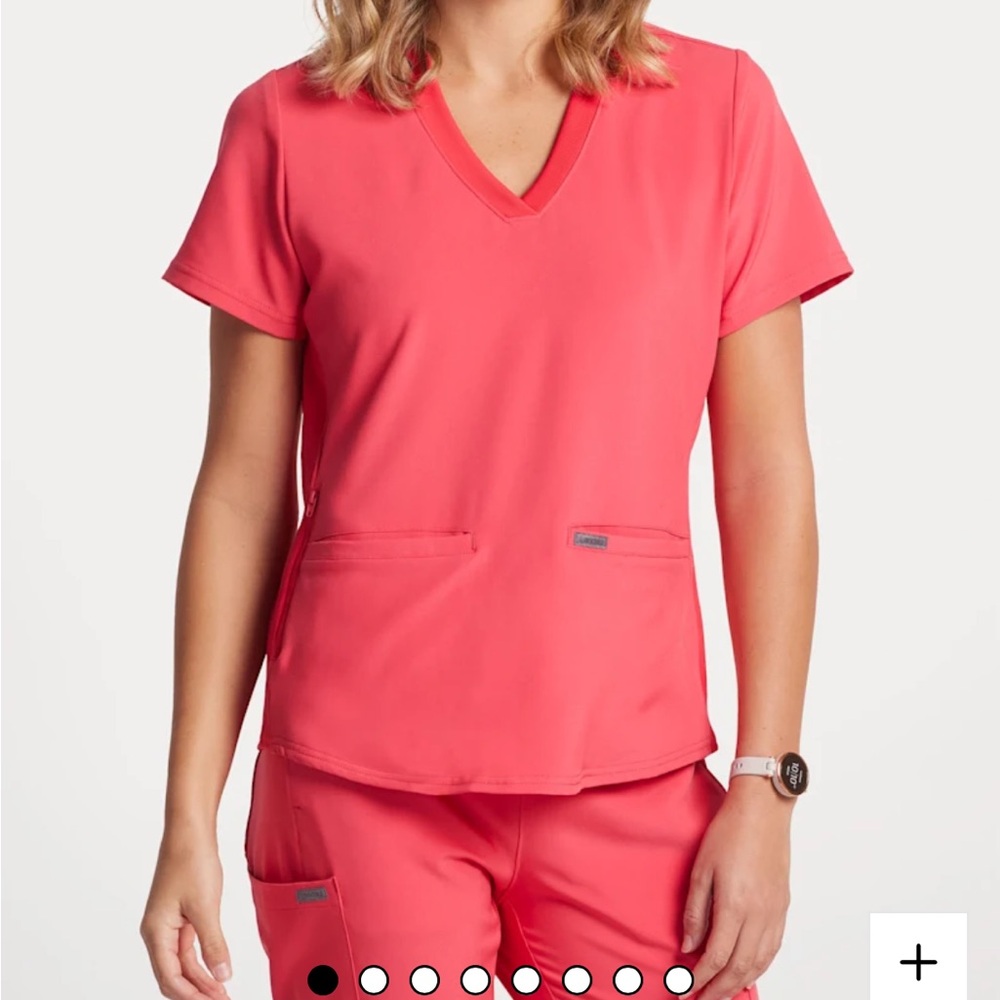 Landau Forward Tea Berry 3 pocket v neck rib scrub top